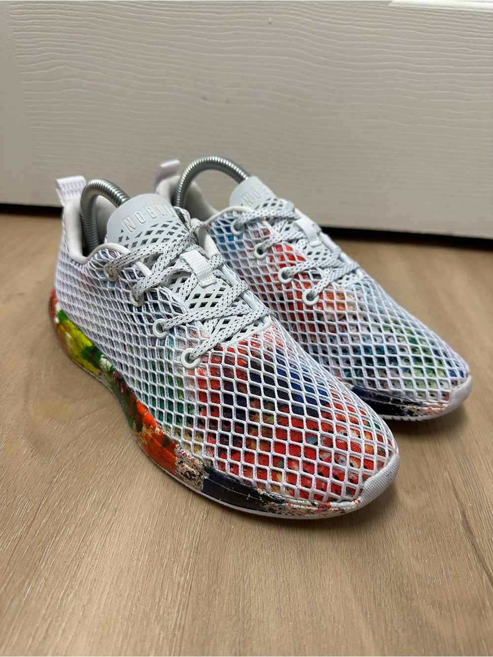 NOBULL Mesh Runner White Paint Splatter Mens 6 Wmns 7.5 Training Running Shoes